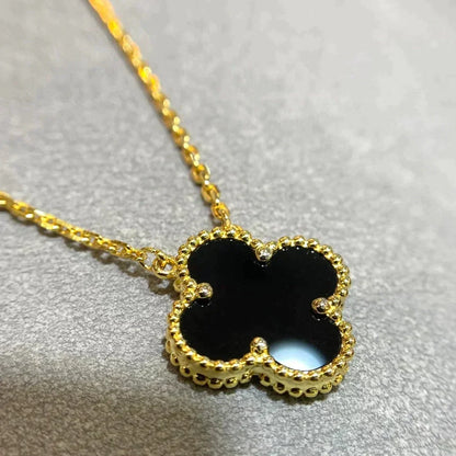 [LUCKY LOVE]CLOVER 15MM BLACK ONYX SINGLE FLOWER NECKLACE