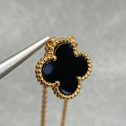 [LUCKY LOVE]CLOVER 15MM BLACK ONYX SINGLE FLOWER NECKLACE