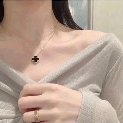 [LUCKY LOVE]CLOVER 15MM BLACK ONYX SINGLE FLOWER NECKLACE