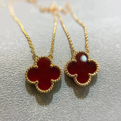[LUCKY LOVE]CLOVER 15MM CARNELIAN SINGLE FLOWER NECKLACE