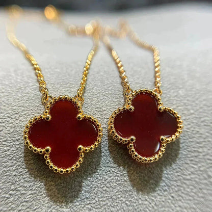 [LUCKY LOVE]CLOVER 15MM CARNELIAN SINGLE FLOWER NECKLACE
