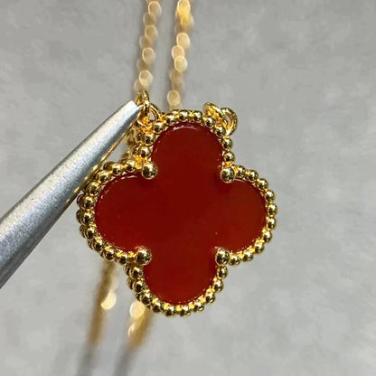 [LUCKY LOVE]CLOVER 15MM CARNELIAN SINGLE FLOWER NECKLACE