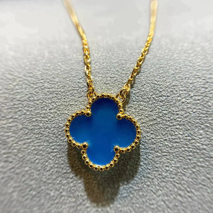 [LUCKY LOVE]CLOVER 15MM BLUE AGATE NECKLACE