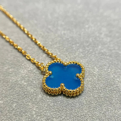 [LUCKY LOVE]CLOVER 15MM BLUE AGATE NECKLACE