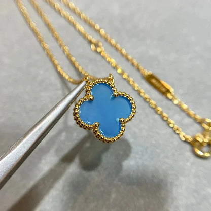 [LUCKY LOVE]CLOVER 15MM BLUE AGATE NECKLACE