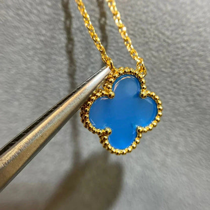 [LUCKY LOVE]CLOVER 15MM BLUE AGATE NECKLACE