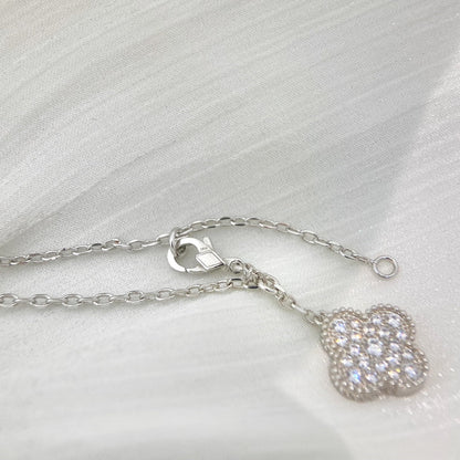 [LUCKY LOVE]CLOVER 5 MOTIFS SILVER DIAMONDS NECKLACE