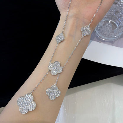 [LUCKY LOVE]CLOVER 5 MOTIFS SILVER DIAMONDS NECKLACE