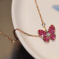 [LUCKY LOVE]BUTTERFLY RED DIAMOND ROSE GOLD NECKLACE