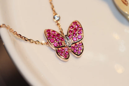[LUCKY LOVE]BUTTERFLY RED DIAMOND ROSE GOLD NECKLACE