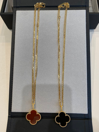 [LUCKY LOVE]CLOVER 25MM NECKLACE GOLD CARNELIAN