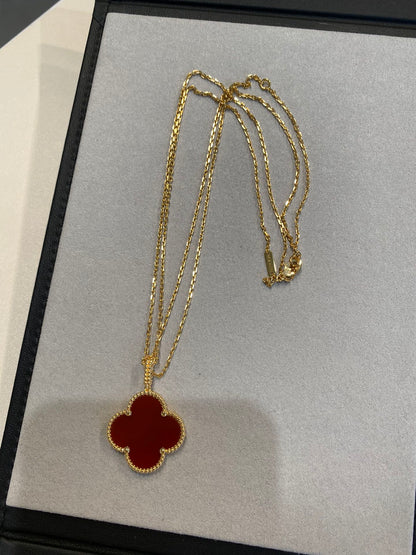 [LUCKY LOVE]CLOVER 25MM NECKLACE GOLD CARNELIAN
