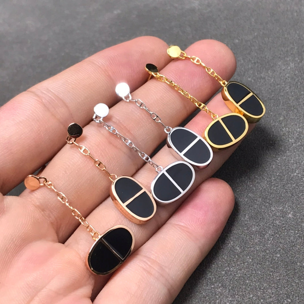 [LUCKY LOVE]CHAINE VERSO BLACK CERAMIC SILVER EARRINGS