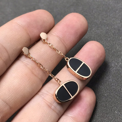 [LUCKY LOVE]CHAINE VERSO BLACK CERAMIC SILVER EARRINGS