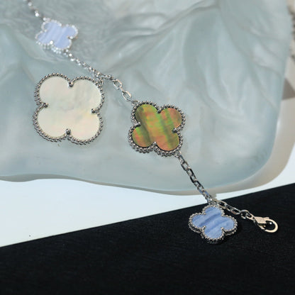 [LUCKY LOVE]CLOVER BRACELET 5 MOTIFS MOP CHALCEDONY SILVER
