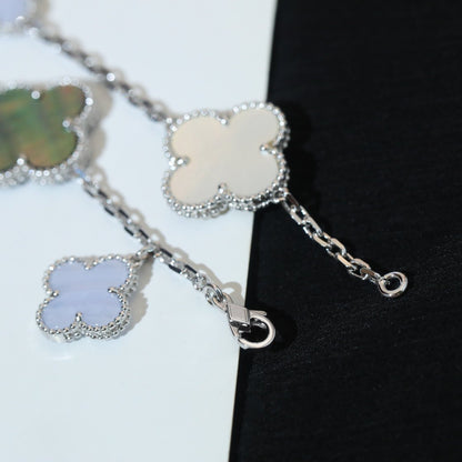 [LUCKY LOVE]CLOVER BRACELET 5 MOTIFS MOP CHALCEDONY SILVER