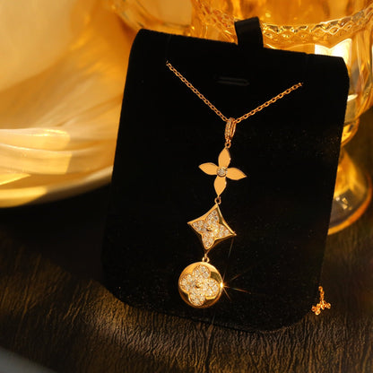 [LUCKY LOVE]STAR AND SUN DIAMOND PINK GOLD NECKLACE