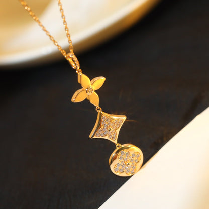 [LUCKY LOVE]STAR AND SUN DIAMOND PINK GOLD NECKLACE
