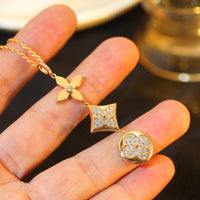 [LUCKY LOVE]STAR AND SUN DIAMOND PINK GOLD NECKLACE