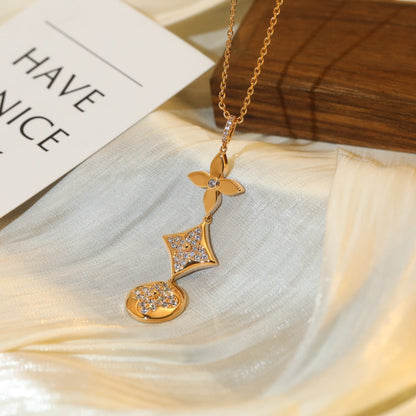 [LUCKY LOVE]STAR AND SUN DIAMOND PINK GOLD NECKLACE