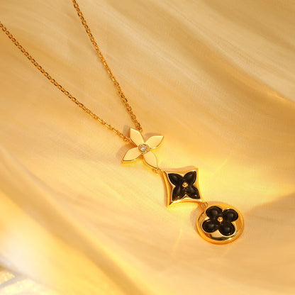 [LUCKY LOVE]STAR AND SUN ONYX PINK GOLD NECKLACE
