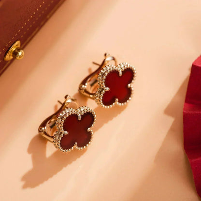 [LUCKY LOVE]CLOVER MEDIUM 1 MOTIFS CARNELIAN  EARRINGS