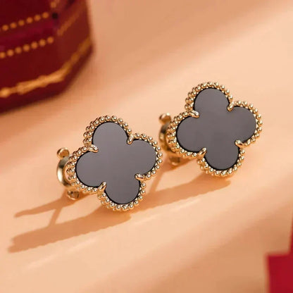 [LUCKY LOVE]CLOVER MEDIUM 1 MOTIFS  ONYX STUD EARRINGS