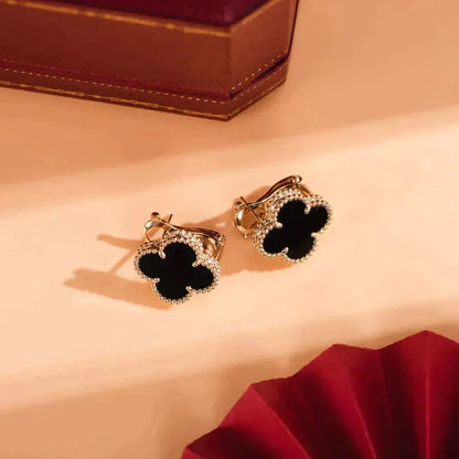 [LUCKY LOVE]CLOVER MEDIUM 1 MOTIFS  ONYX STUD EARRINGS