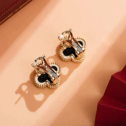 [LUCKY LOVE]CLOVER MEDIUM 1 MOTIFS  ONYX STUD EARRINGS