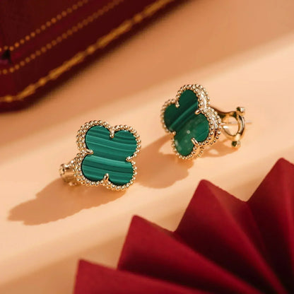 [LUCKY LOVE]CLOVER MEDIUM 1 MOTIFS MALACHITE  EARRINGS