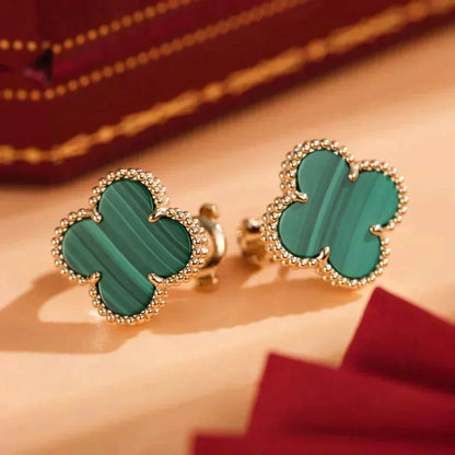 [LUCKY LOVE]CLOVER MEDIUM 1 MOTIFS MALACHITE  EARRINGS
