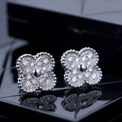 [LUCKY LOVE]CLOVER 1 MOTIFS DIAMOND STUD EARRINGS SILVER