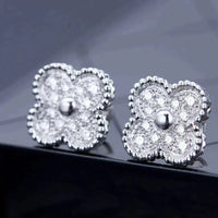 [LUCKY LOVE]CLOVER 1 MOTIFS DIAMOND STUD EARRINGS SILVER