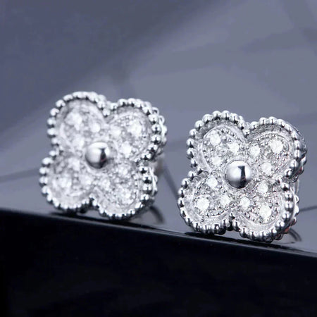 [LUCKY LOVE]CLOVER 1 MOTIFS DIAMOND STUD EARRINGS SILVER