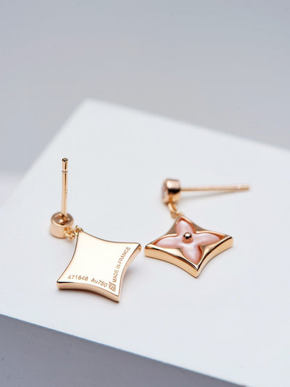 [LUCKY LOVE]DOUBLE STAR PINK GOLD MOP DROP EARRINGS