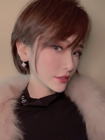 [LUCKY LOVE]DOUBLE STAR PINK GOLD MOP DROP EARRINGS