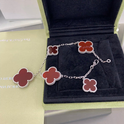 [LUCKY LOVE]CLOVER 5 MOTIFS SIVLER CARNELIAN BRACELET
