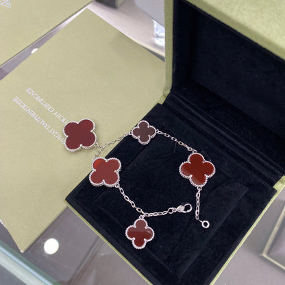 [LUCKY LOVE]CLOVER 5 MOTIFS SIVLER CARNELIAN BRACELET
