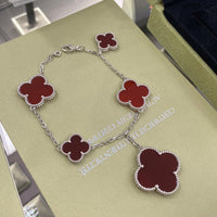 [LUCKY LOVE]CLOVER 5 MOTIFS SIVLER CARNELIAN BRACELET