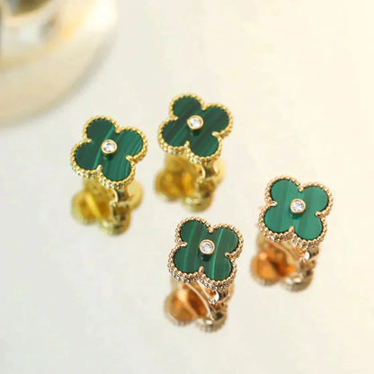 [LUCKY LOVE]CLOVER MEDIUM 1 MOTIFS MALACHITE DIAMOND EARRINGS