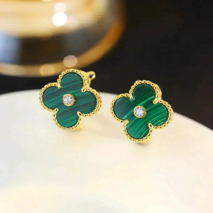 [LUCKY LOVE]CLOVER MEDIUM 1 MOTIFS MALACHITE DIAMOND EARRINGS