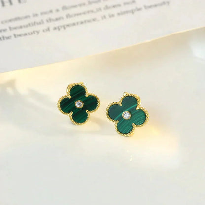 [LUCKY LOVE]CLOVER MEDIUM 1 MOTIFS MALACHITE DIAMOND EARRINGS