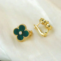 [LUCKY LOVE]CLOVER MEDIUM 1 MOTIFS MALACHITE DIAMOND EARRINGS