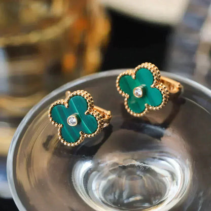 [LUCKY LOVE]CLOVER MEDIUM 1 MOTIFS MALACHITE DIAMOND EARRINGS