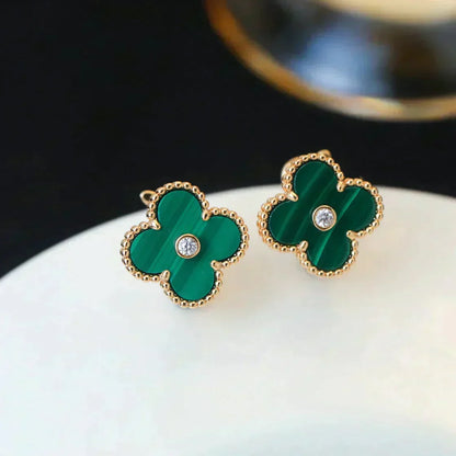 [LUCKY LOVE]CLOVER MEDIUM 1 MOTIFS MALACHITE DIAMOND EARRINGS