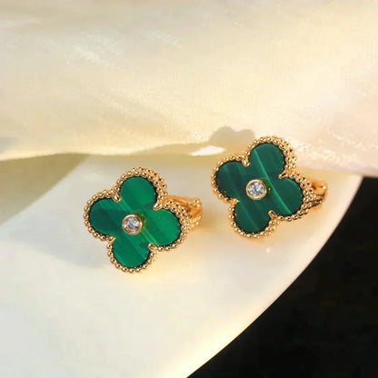 [LUCKY LOVE]CLOVER MEDIUM 1 MOTIFS MALACHITE DIAMOND EARRINGS