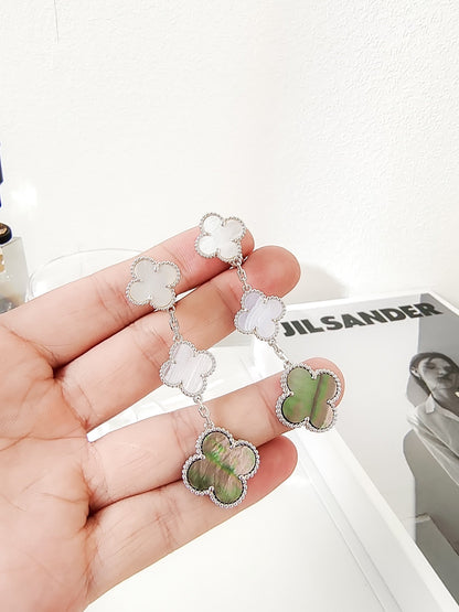 [LUCKY LOVE]CLOVER 3 MOTIFS CHALCEDONY DARK MOP SILVER EARRINGS