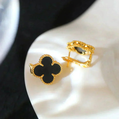 [LUCKY LOVE]CLOVER MEDIUM 1 MOTIFS  ONYX STUD EARRINGS
