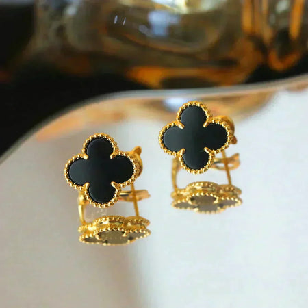 [LUCKY LOVE]CLOVER MEDIUM 1 MOTIFS  ONYX STUD EARRINGS