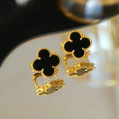 [LUCKY LOVE]CLOVER MEDIUM 1 MOTIFS  ONYX STUD EARRINGS